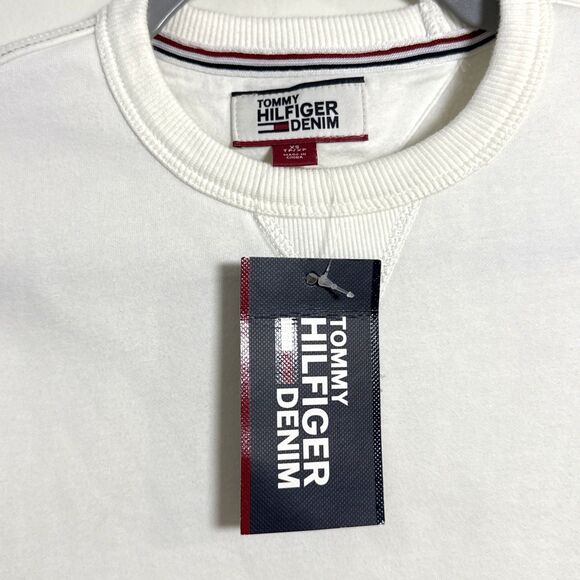 NWT Tommy Hilfiger Men's Ivory White Fleece Pullover Big Spelled Out Logo Sz XS - Picture 4 of 10